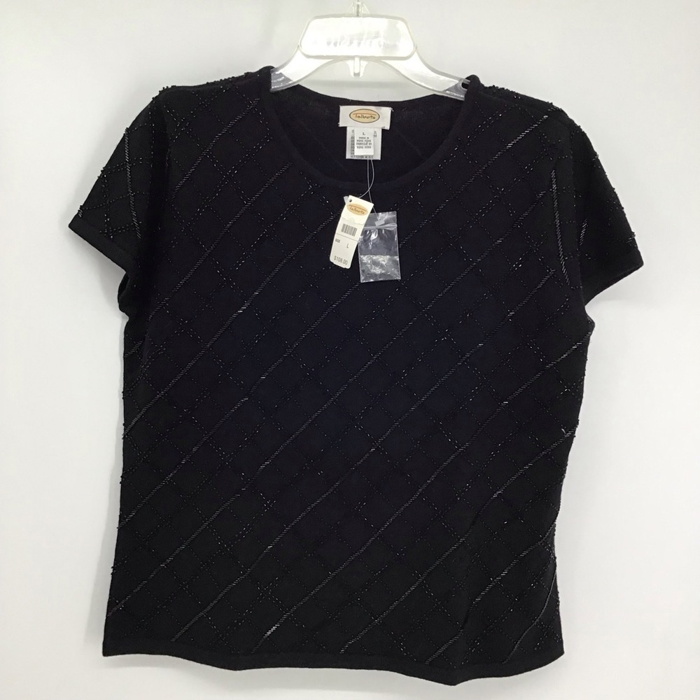 Talbots Women’s Merino Wool Embellished Beaded Short Sleeve Sweater NWT Size L